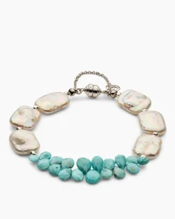 Armband mit Larimar, SWZ-Perle und Hämatit