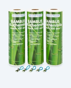 Bambus Küchenrolle, 3er Set + 5 Clips