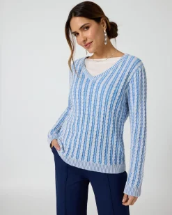 Bicolor-Pullover mit Zopfmuster