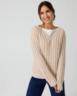 Bicolor-Pullover mit Zopfmuster