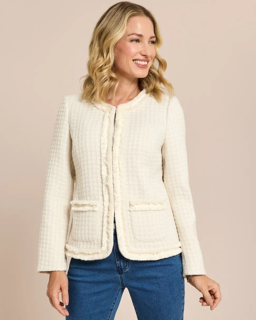 Blazer Boucleoptik mit Fransen