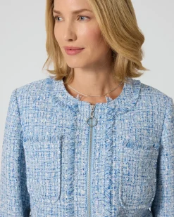 Bouclé-Blazer mit Fransenkanten