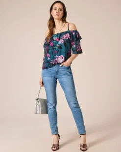 Carmen-Shirt mit Blütendruck