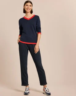 Cropped Jerseyhose mit Nadelstreifen