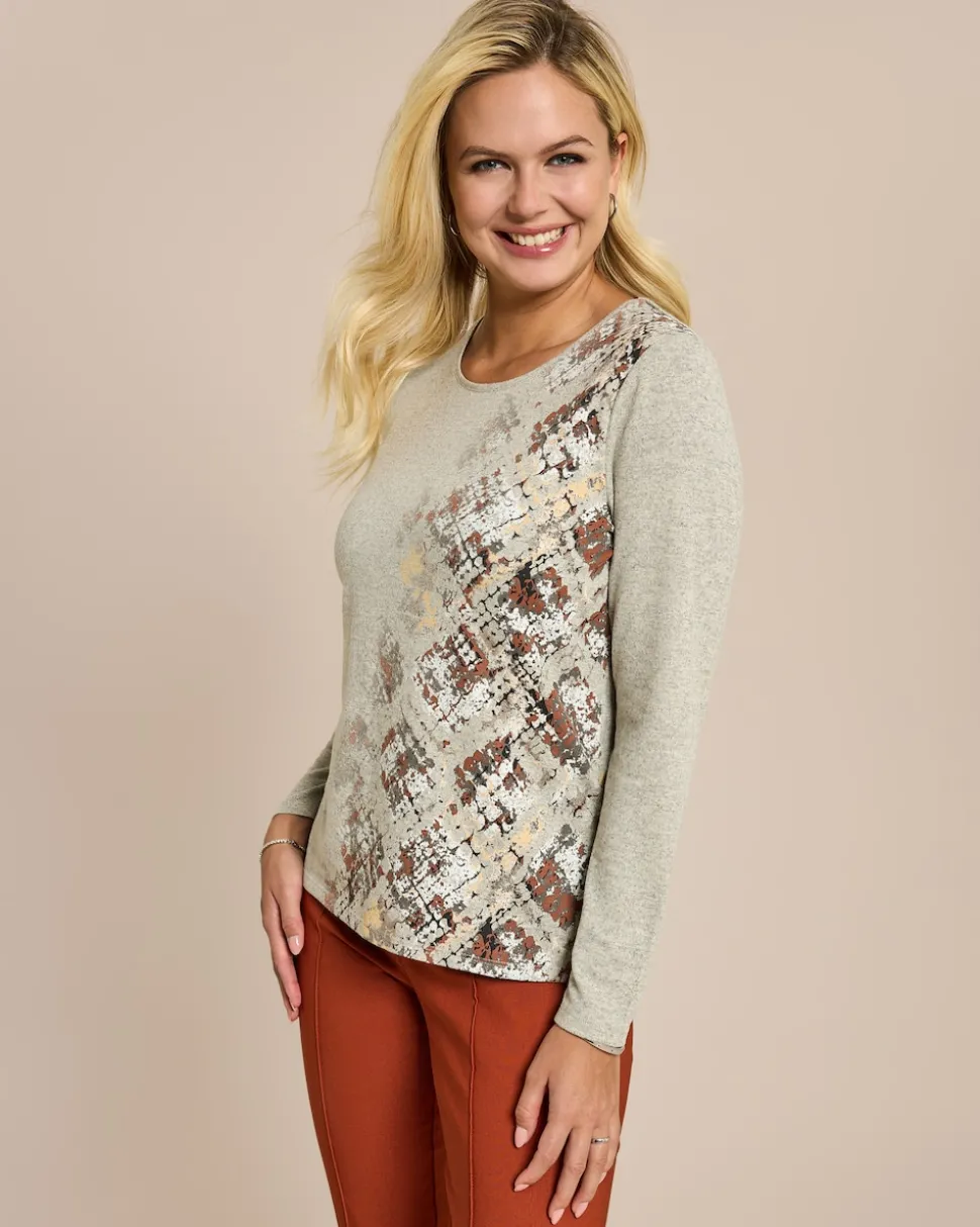 Feinstrick Shirt mit Druck & Strass