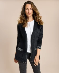 Flauschgarn Jacke mit Glanzdekorat