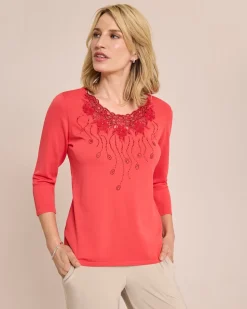 Glow Pullover Blumenstickerei Ausschnitt