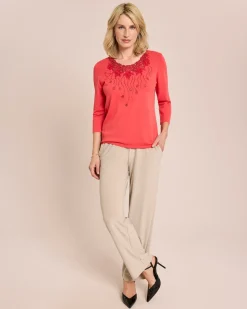 Glow Pullover Blumenstickerei Ausschnitt