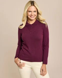 Glow Pullover Polokragen mit Perlen