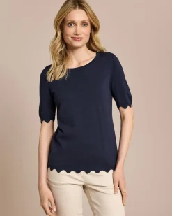 Halbarm-Pullover mit Wellen-Saum