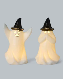 Halloween LED-Keramikgeister, 2tlg.