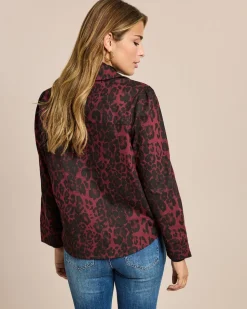 Hemdjacke aus Denim mit Leo Print