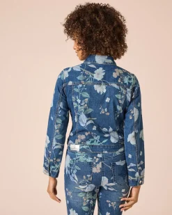 Jeansjacke mit Blumen-Print