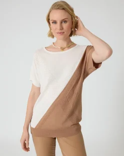 Kurzarmpullover in Bicolor-Optik