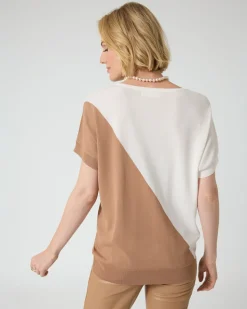 Kurzarmpullover in Bicolor-Optik