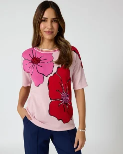 Kurzarmpullover mit Blumendruck