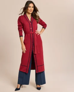 Langer Cardigan mit Kontrast Details