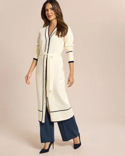 Langer Cardigan mit Kontrast Details