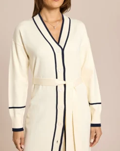 Langer Cardigan mit Kontrast Details