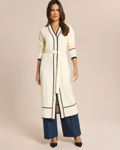 Langer Cardigan mit Kontrast Details