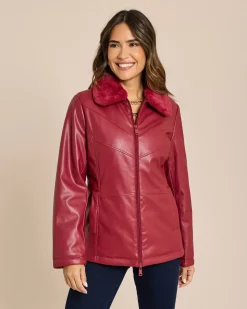 Lederimitatjacke mit Webpelzkragen