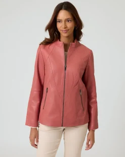 Lederjacke mit bedrucktem Futter