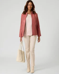 Lederjacke mit bedrucktem Futter