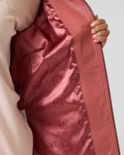 Lederjacke mit bedrucktem Futter