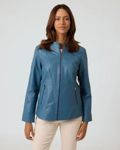 Lederjacke mit bedrucktem Futter