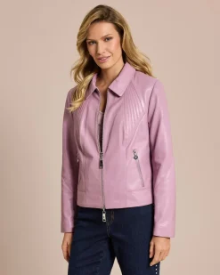 Lederjacke mit Ziernähten Kragen