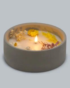 LED-Kerze Zement mit Blumen, groß