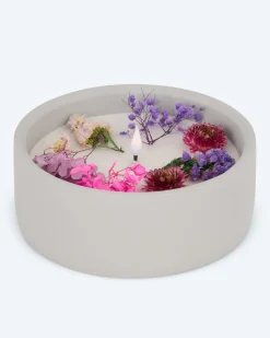 LED-Kerze Zement mit Blumen, groß
