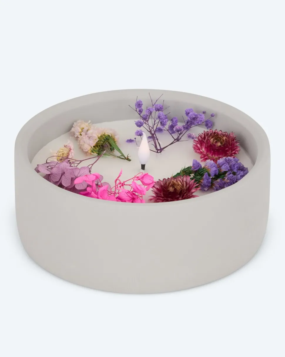 LED-Kerze Zement mit Blumen, groß