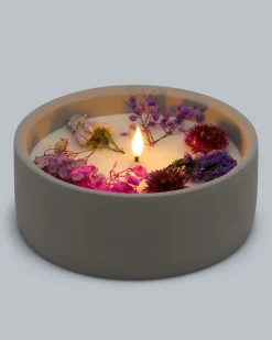 LED-Kerze Zement mit Blumen, groß