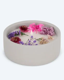 LED-Kerze Zement mit Blumen, groß