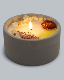 LED-Kerze Zement mit Blumen, klein