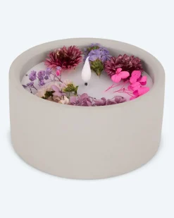LED-Kerze Zement mit Blumen, klein