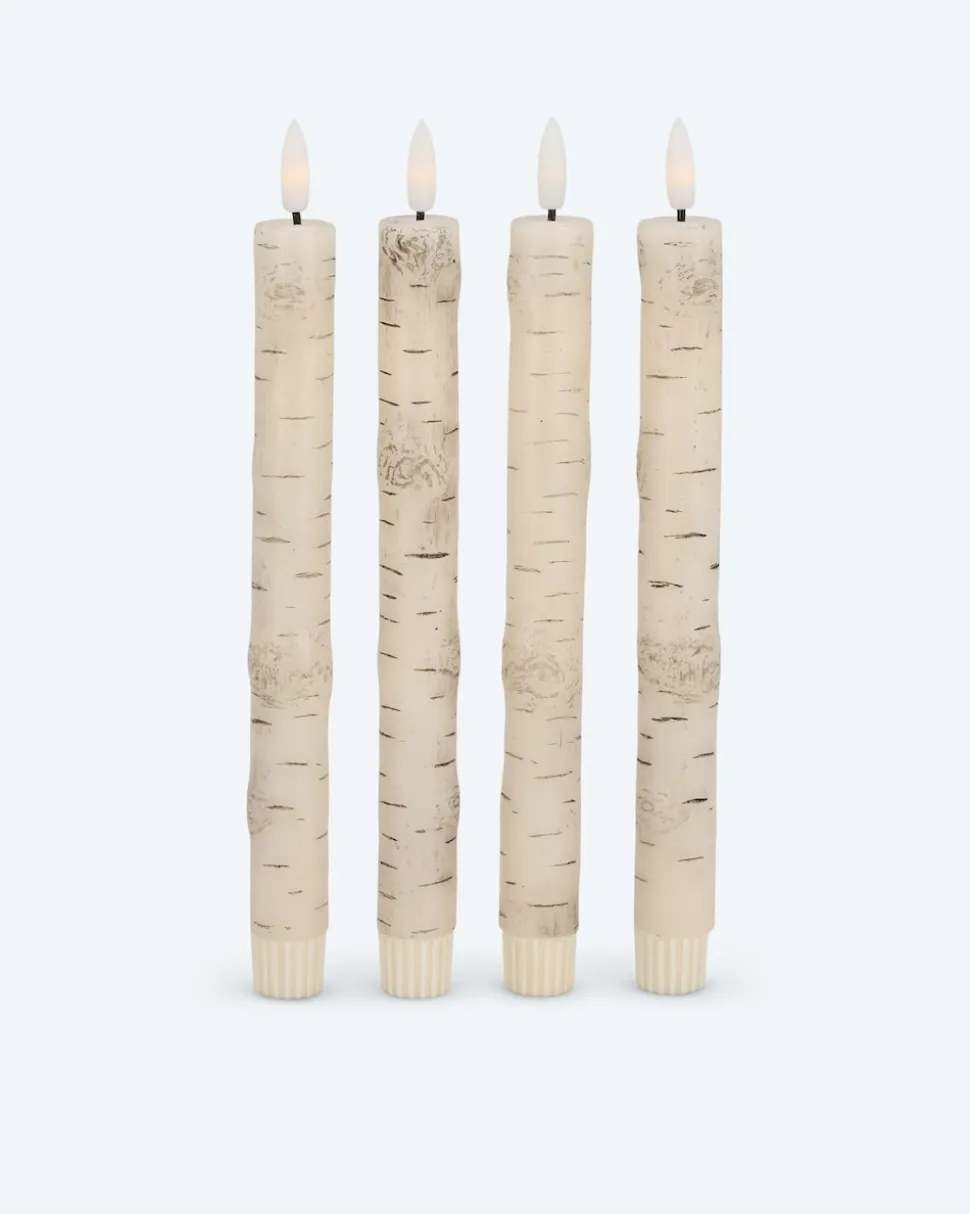 LED-Stabkerzen im Birken-Design, 4tlg.