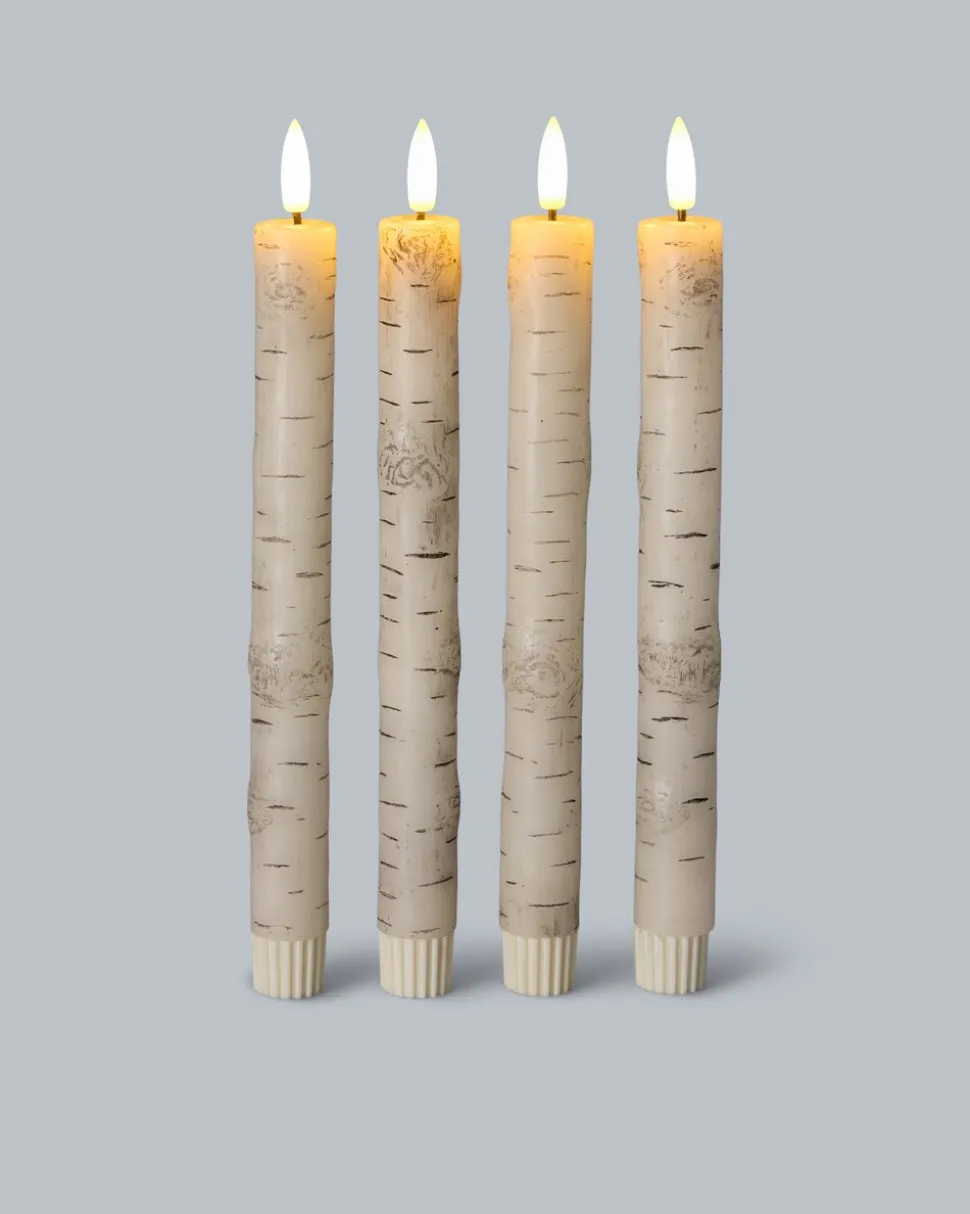 LED-Stabkerzen im Birken-Design, 4tlg.