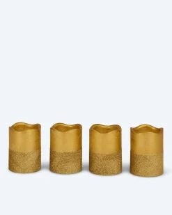 LED-Stumpenkerzen in Metallic-Glitzer, 4tlg.