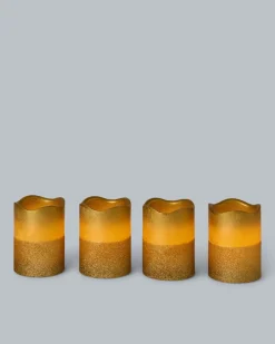 LED-Stumpenkerzen in Metallic-Glitzer, 4tlg.