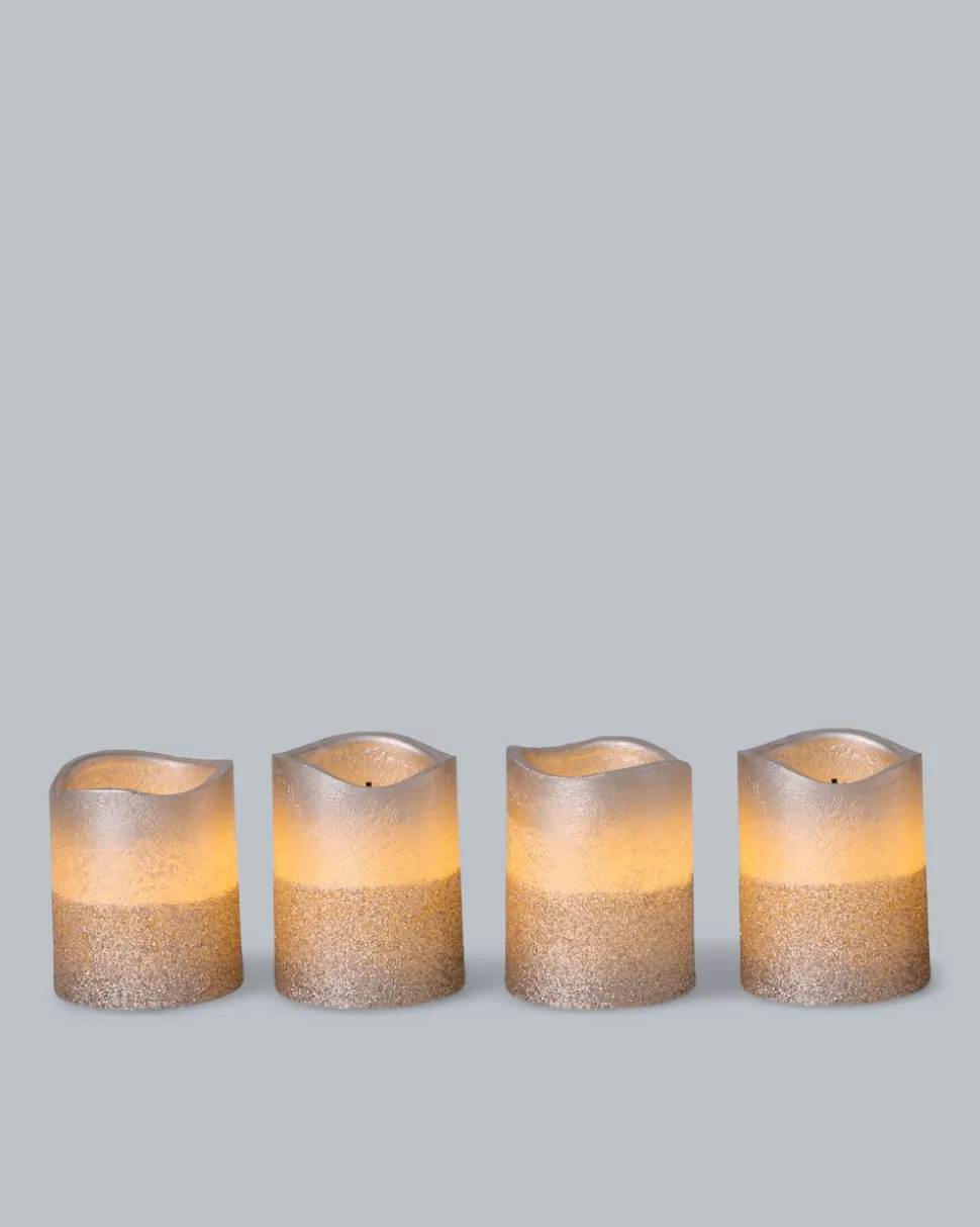 LED-Votivkerzen in Metallic-Glitzer, 4tlg.