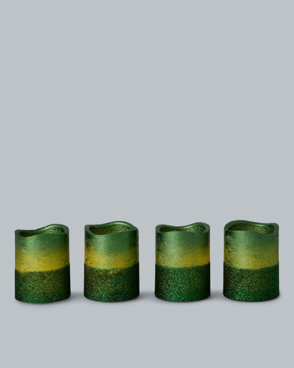 LED-Votivkerzen in Metallic-Glitzer, 4tlg.