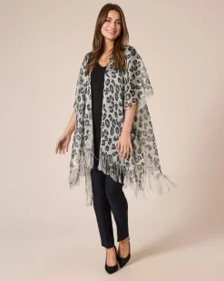 Poncho mit Leo-Print & Glanzgarn