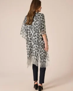 Poncho mit Leo-Print & Glanzgarn