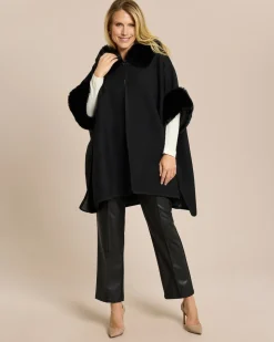 Poncho mit Webpelzbesatz