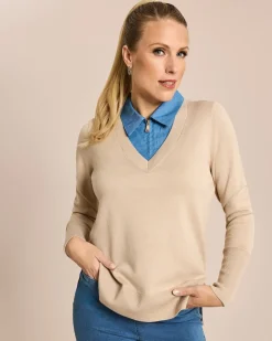 Pulli mit Jeanshemd Kragen