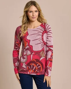 Pullover in Ajour-Strick, bedruckt