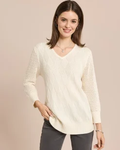 Pullover mit Ajour-Ärmel und Karo-Struktur
