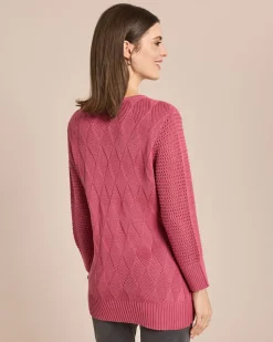 Pullover mit Ajour-Ärmel und Karo-Struktur